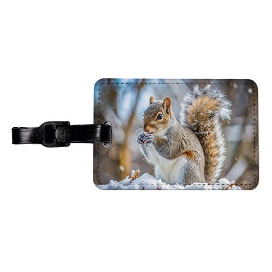 Gray Squirrel In Winter Travel Faux Leather Luggage Tag