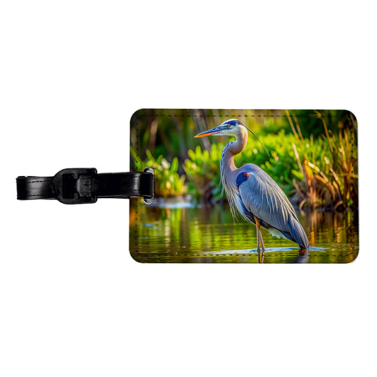 Great Blue Heron Travel Faux Leather Luggage Tag