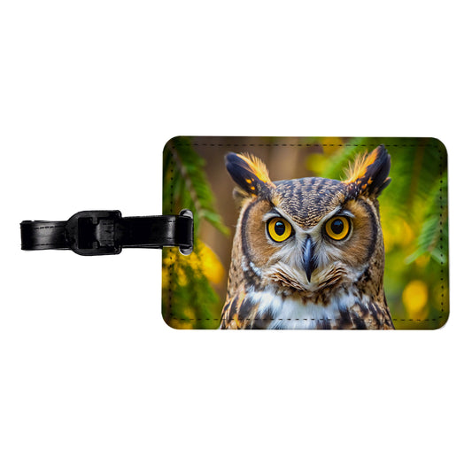 Great Horned Owl Raptor Bird Of Prey Travel Faux Leather Luggage Tag