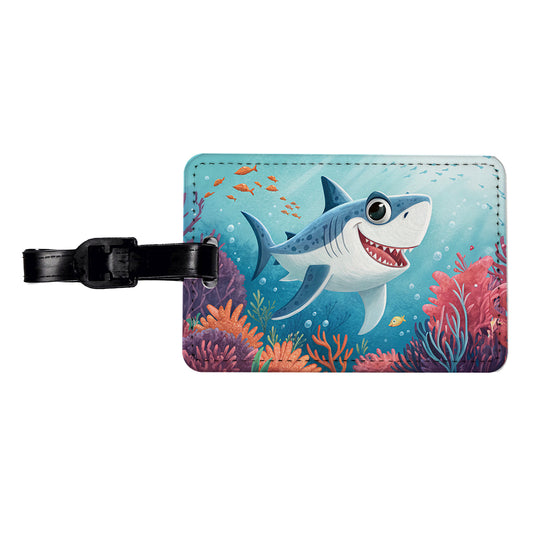 Great White Shark Children's Illustration Style Travel Faux Leather Luggage Tag