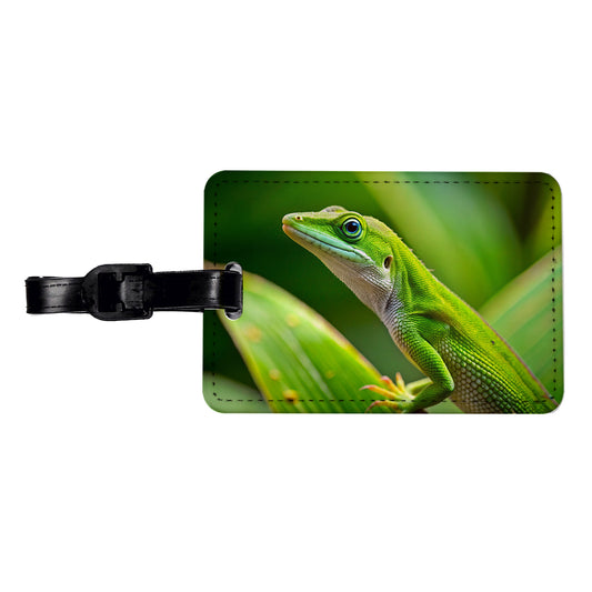 Green Anole Lizard Reptile Travel Faux Leather Luggage Tag
