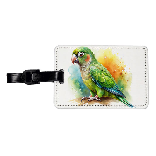 Green Conure Parakeet Bird Watercolor Travel Faux Leather Luggage Tag
