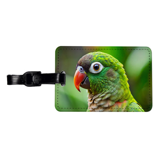 Green Conure Parakeet Bird Travel Faux Leather Luggage Tag