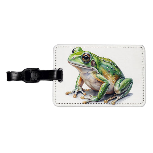 Green Frog Watercolor Travel Faux Leather Luggage Tag