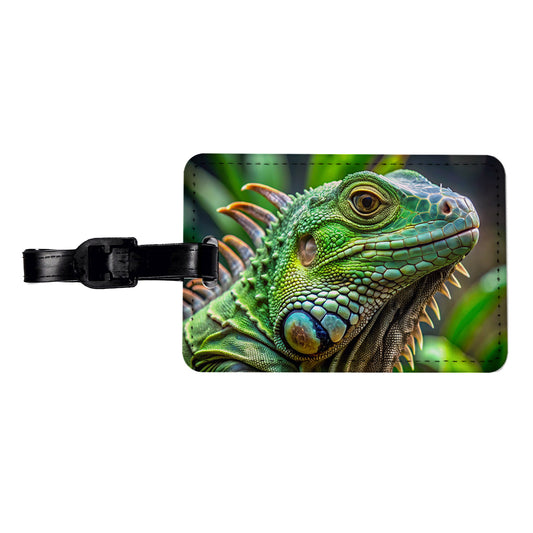 Green Iguana Lizard Reptile Travel Faux Leather Luggage Tag