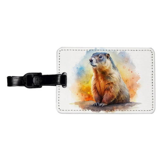 Groundhog Watercolor Travel Faux Leather Luggage Tag