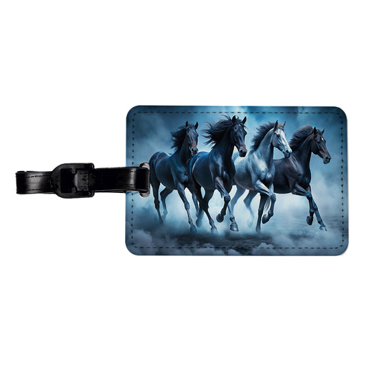Horses Galloping Out Of The Night Mists Travel Faux Leather Luggage Tag