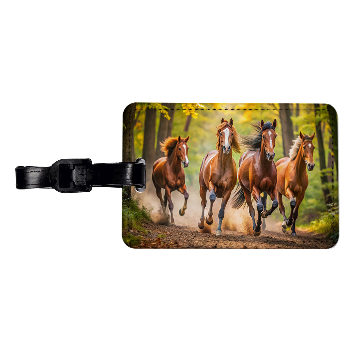 Horses Galloping Through The Forest Travel Faux Leather Luggage Tag