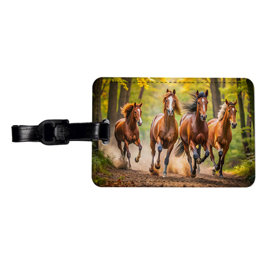 Horses Galloping Through The Forest Travel Faux Leather Luggage Tag