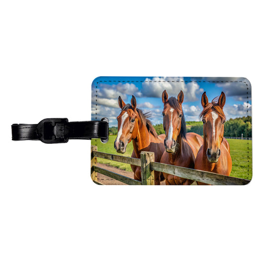Horses Standing At The Fence Travel Faux Leather Luggage Tag