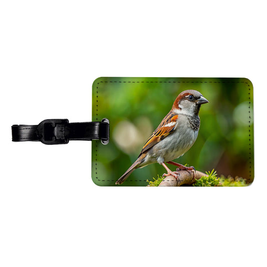 House Sparrow Backyard Bird Travel Faux Leather Luggage Tag