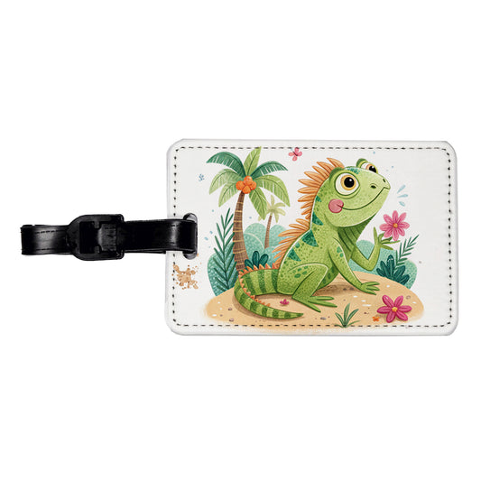 Iguana Lizard Children's Illustration Style Travel Faux Leather Luggage Tag