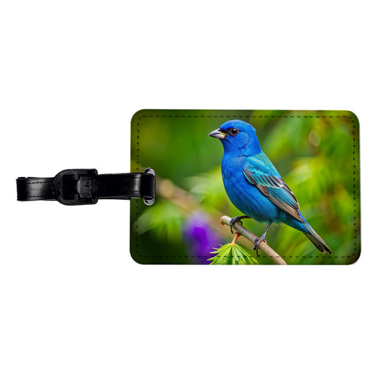 Indigo Bunting Backyard Bird Travel Faux Leather Luggage Tag