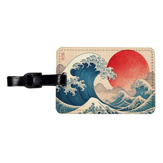 Japanese Blue Ocean Waves Large Sun Travel Faux Leather Luggage Tag