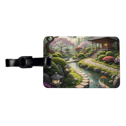 Japanese Garden with Koi Travel Faux Leather Luggage Tag
