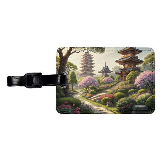 Japanese Garden With Pagodas Travel Faux Leather Luggage Tag