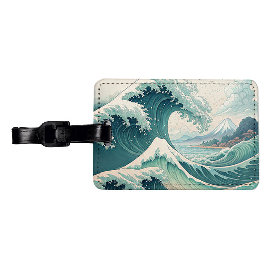 Japanese Ocean Waves Cartoon Travel Faux Leather Luggage Tag
