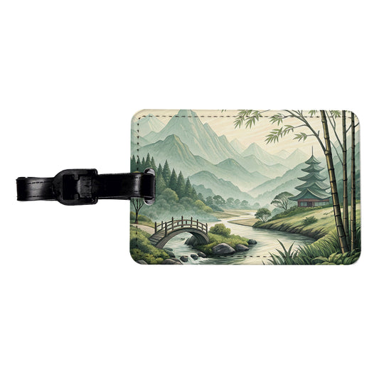 Japanese Style Ink Painting Landscape Travel Faux Leather Luggage Tag