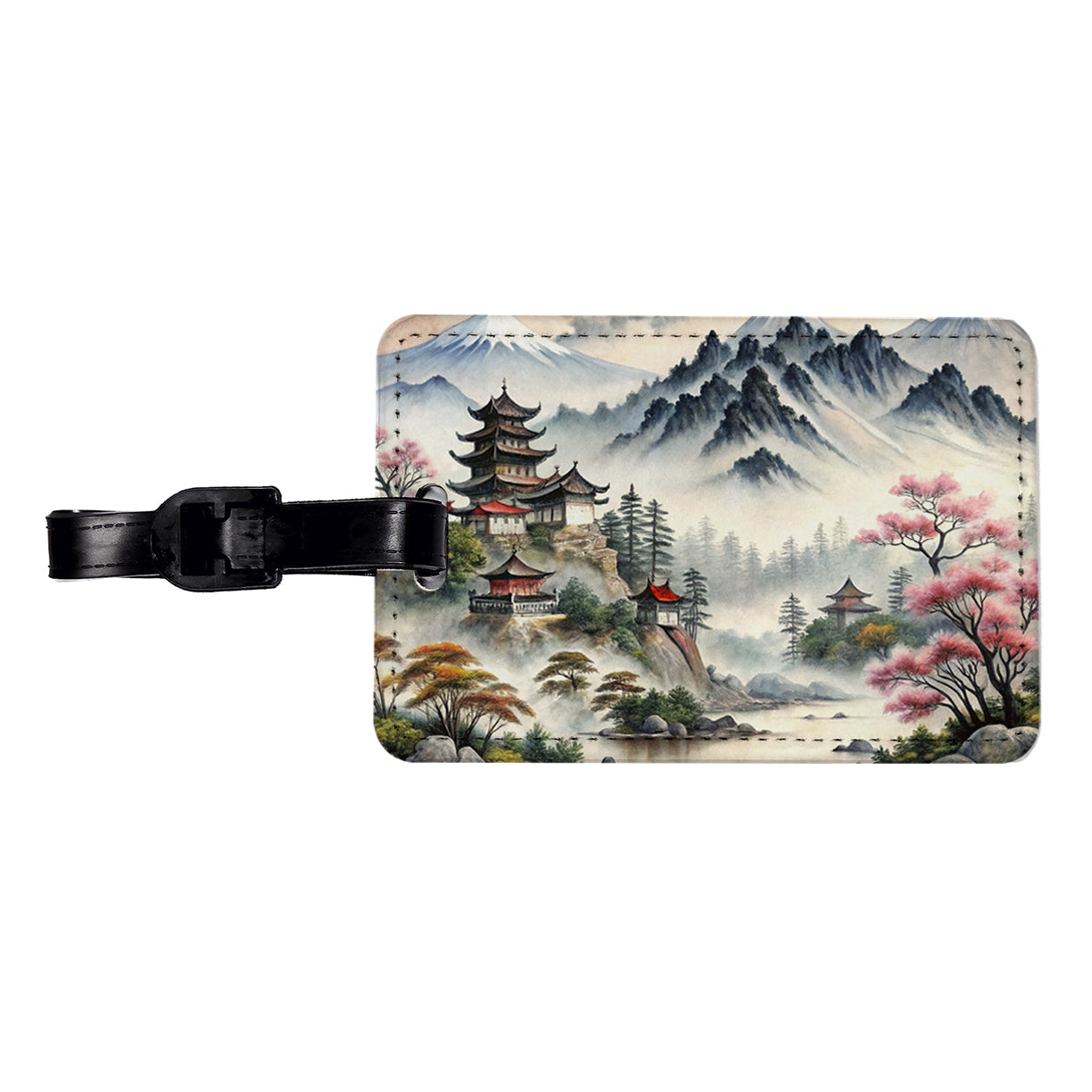 Japanese Style Ink Painting Mountain Landscape Travel Faux Leather Luggage Tag