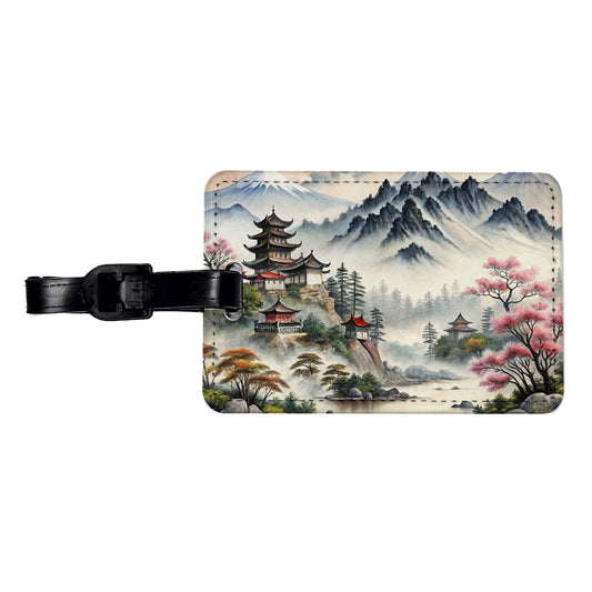 Japanese Style Ink Painting Mountain Landscape Travel Faux Leather Luggage Tag