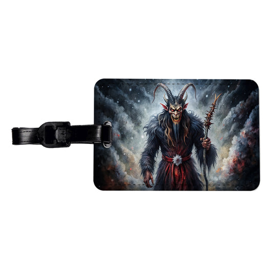Krampus Black Watercolor Background Travel Faux Leather Luggage Tag