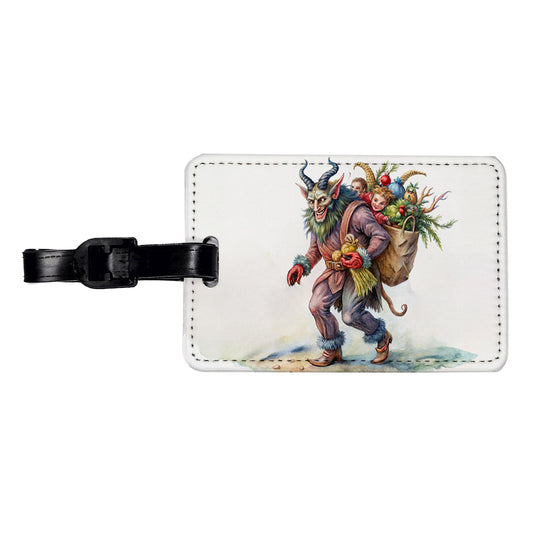 Krampus Carrying Bag Of Children Illustration Travel Faux Leather Luggage Tag