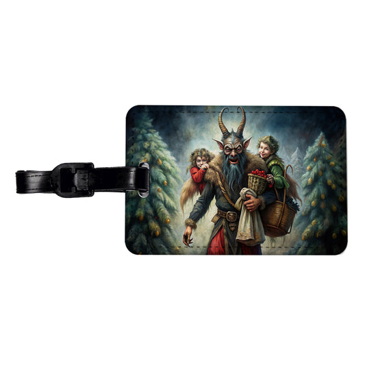 Krampus Carrying Stolen Children at Christmas Travel Faux Leather Luggage Tag