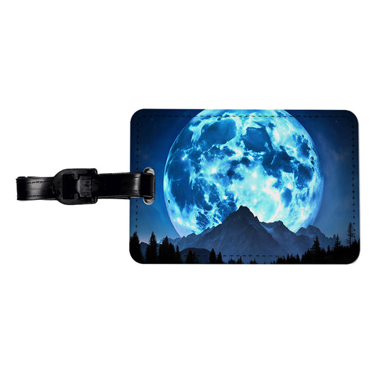 Large Blue Moon Over Mountain Range Travel Faux Leather Luggage Tag