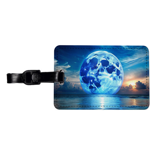 Large Blue Moon Over The Ocean Horizon Travel Faux Leather Luggage Tag