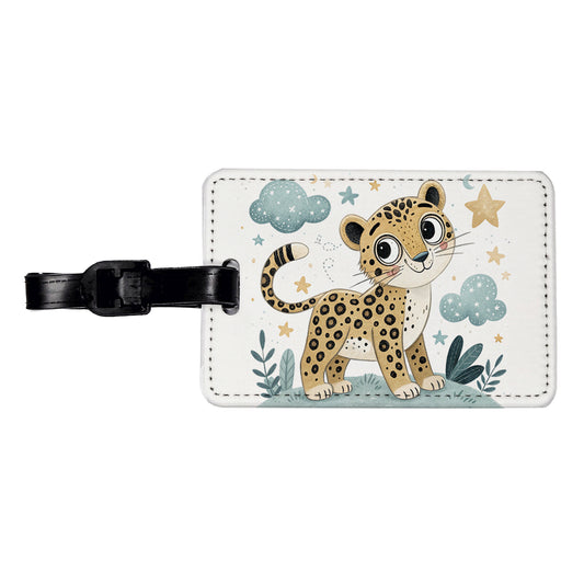 Leopard Children's Illustration Style Travel Faux Leather Luggage Tag