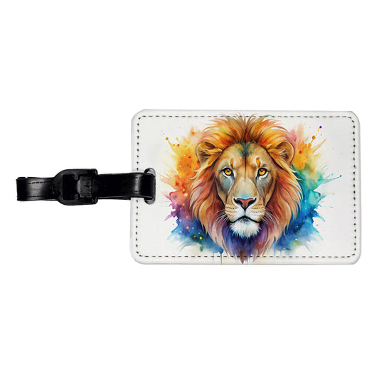 Lion Face Watercolor Travel Faux Leather Luggage Tag
