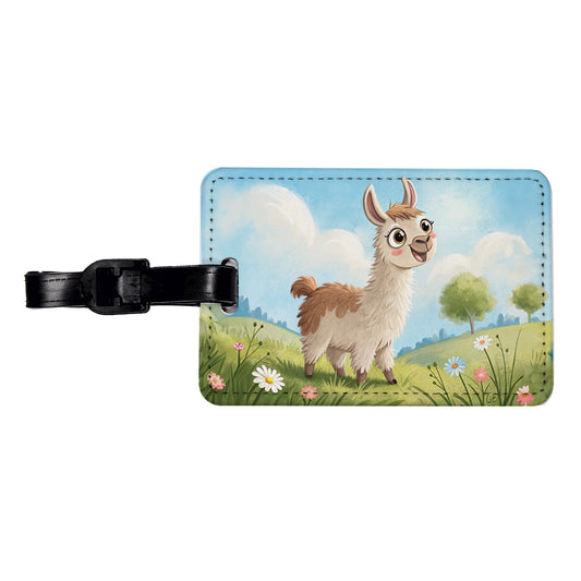 Llama Children's Illustration Style Travel Faux Leather Luggage Tag