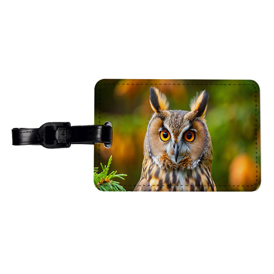Long-Eared Owl Raptor Bird Of Prey Travel Faux Leather Luggage Tag