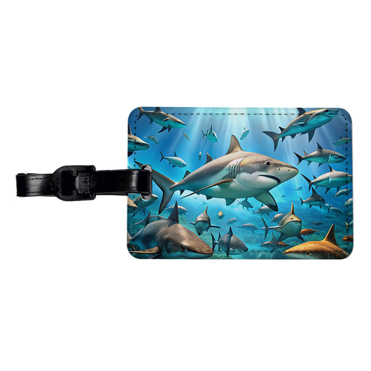 Lots Of Swimming Sharks Travel Faux Leather Luggage Tag