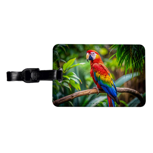 Macaw Parrot Bird On Branch Travel Faux Leather Luggage Tag