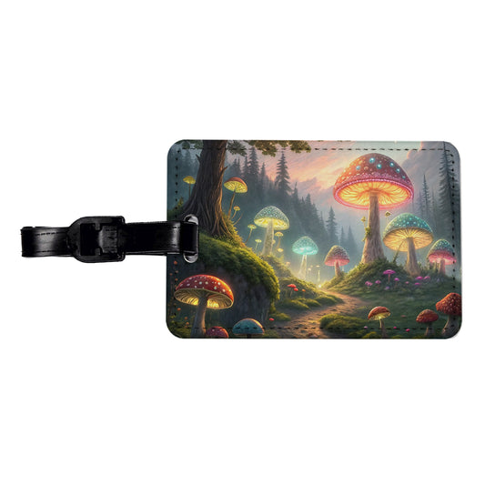 Magical Mushroom Garden Path Travel Faux Leather Luggage Tag