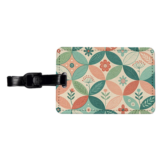 Mid-Century Flower Leaf Pattern Design Travel Faux Leather Luggage Tag