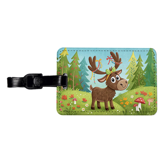 Moose Children's Illustration Style Travel Faux Leather Luggage Tag