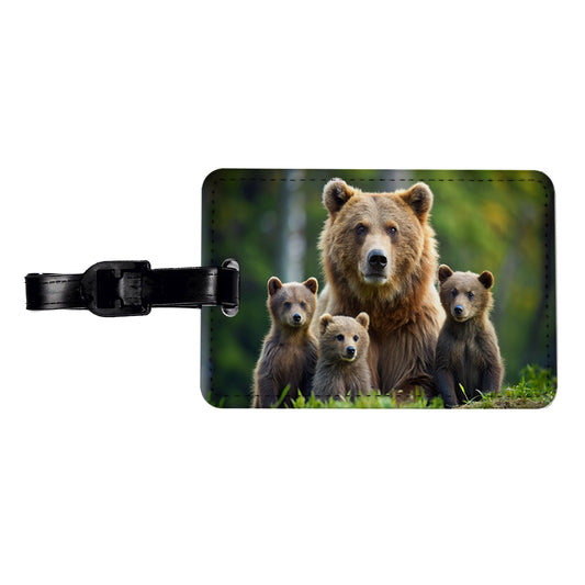 Mother Bear With Cubs Travel Faux Leather Luggage Tag