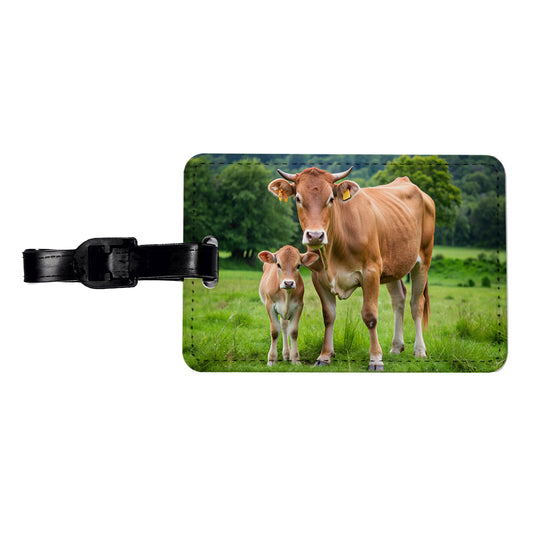 Mother Cow With Calf Travel Faux Leather Luggage Tag