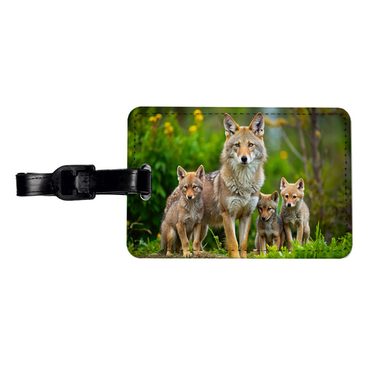 Mother Coyote And Pups Travel Faux Leather Luggage Tag