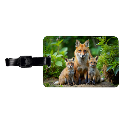 Mother Fox And Pups Travel Faux Leather Luggage Tag