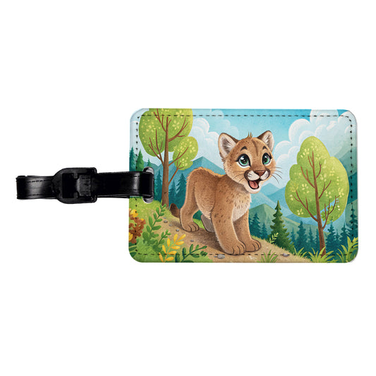 Mountain Lion Cougar Children's Illustration Style Travel Faux Leather Luggage Tag