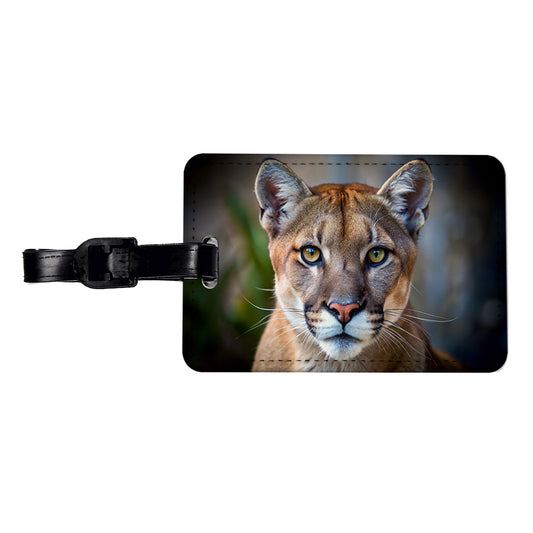 Mountain Lion Cougar Face Travel Faux Leather Luggage Tag