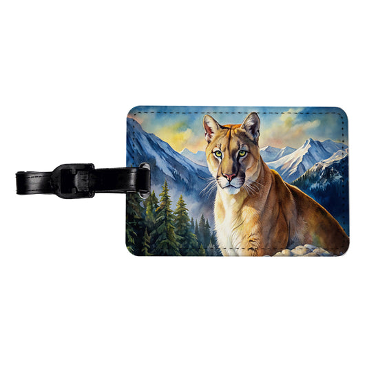 Mountain Lion Cougar Watercolor Travel Faux Leather Luggage Tag