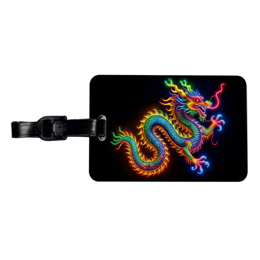 Neon Asian Dragon Travel Faux Leather Luggage Tag