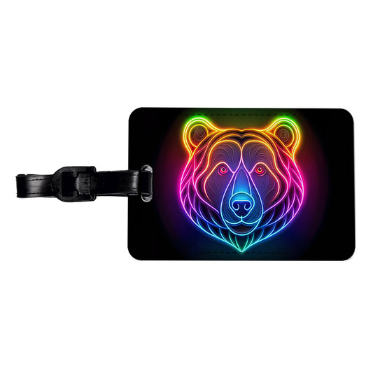 Neon Bear Face Travel Faux Leather Luggage Tag