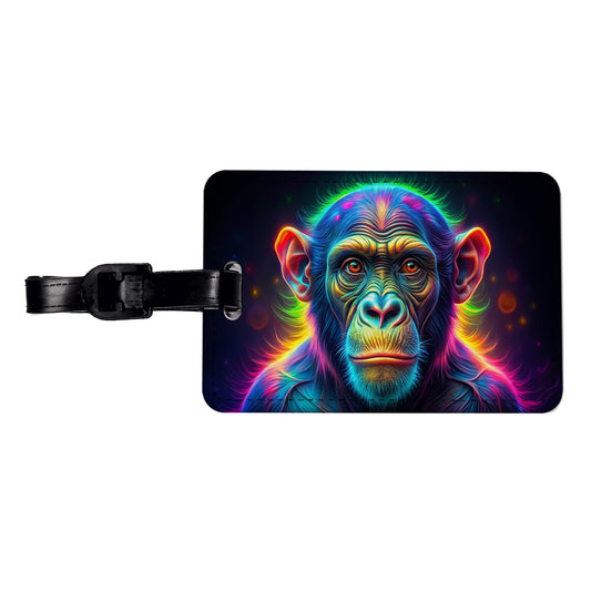 Neon Chimpanzee Monkey Travel Faux Leather Luggage Tag