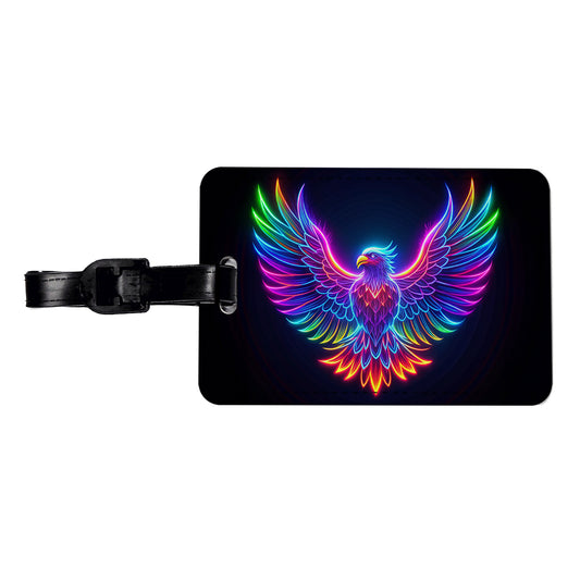 Neon Eagle Firebird Bird Travel Faux Leather Luggage Tag