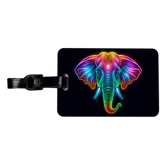 Neon Elephant Face Travel Faux Leather Luggage Tag